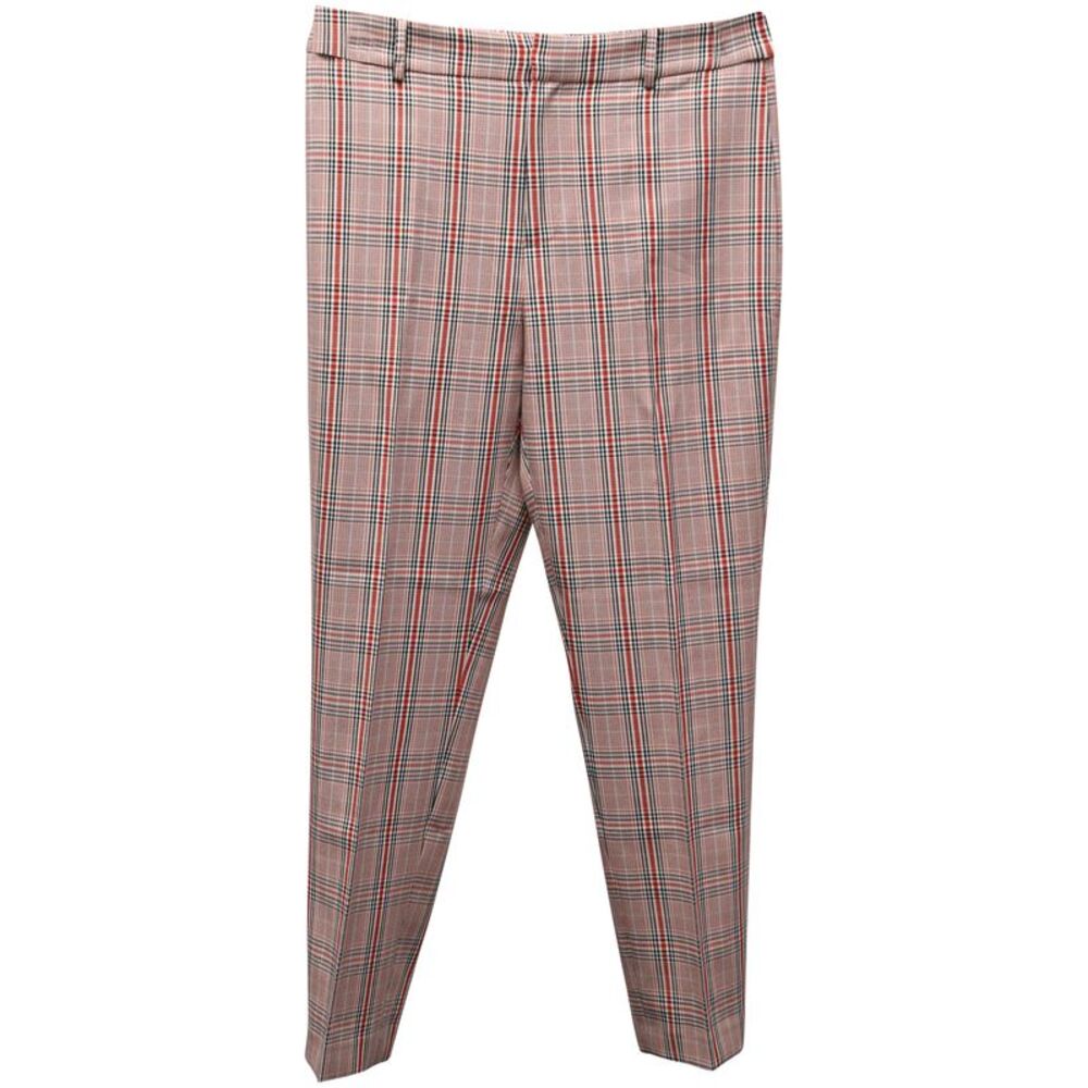 Iris & Ink Plaid Print Straight-Leg Trousers in Red Polyester
